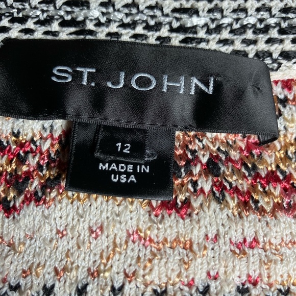 BEAUTIFUL St John jacket knit black white pink red multi suit blazer size 12 - Picture 2 of 4